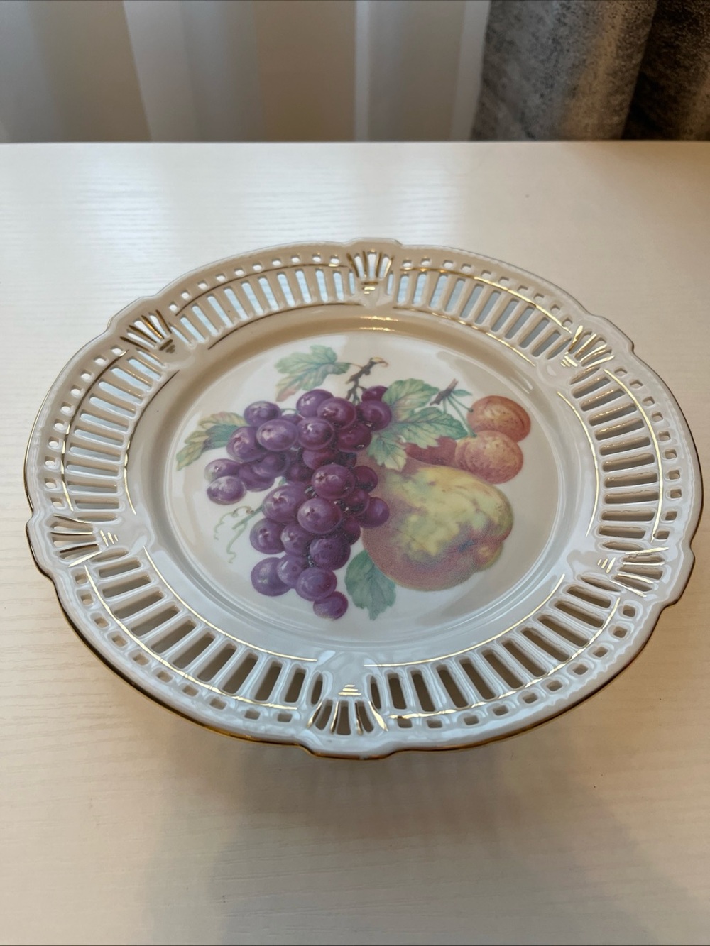 Vintage Schwarzenhammer Bavaria Germany US Zone Reticulated Fruit Plate Lace Rim